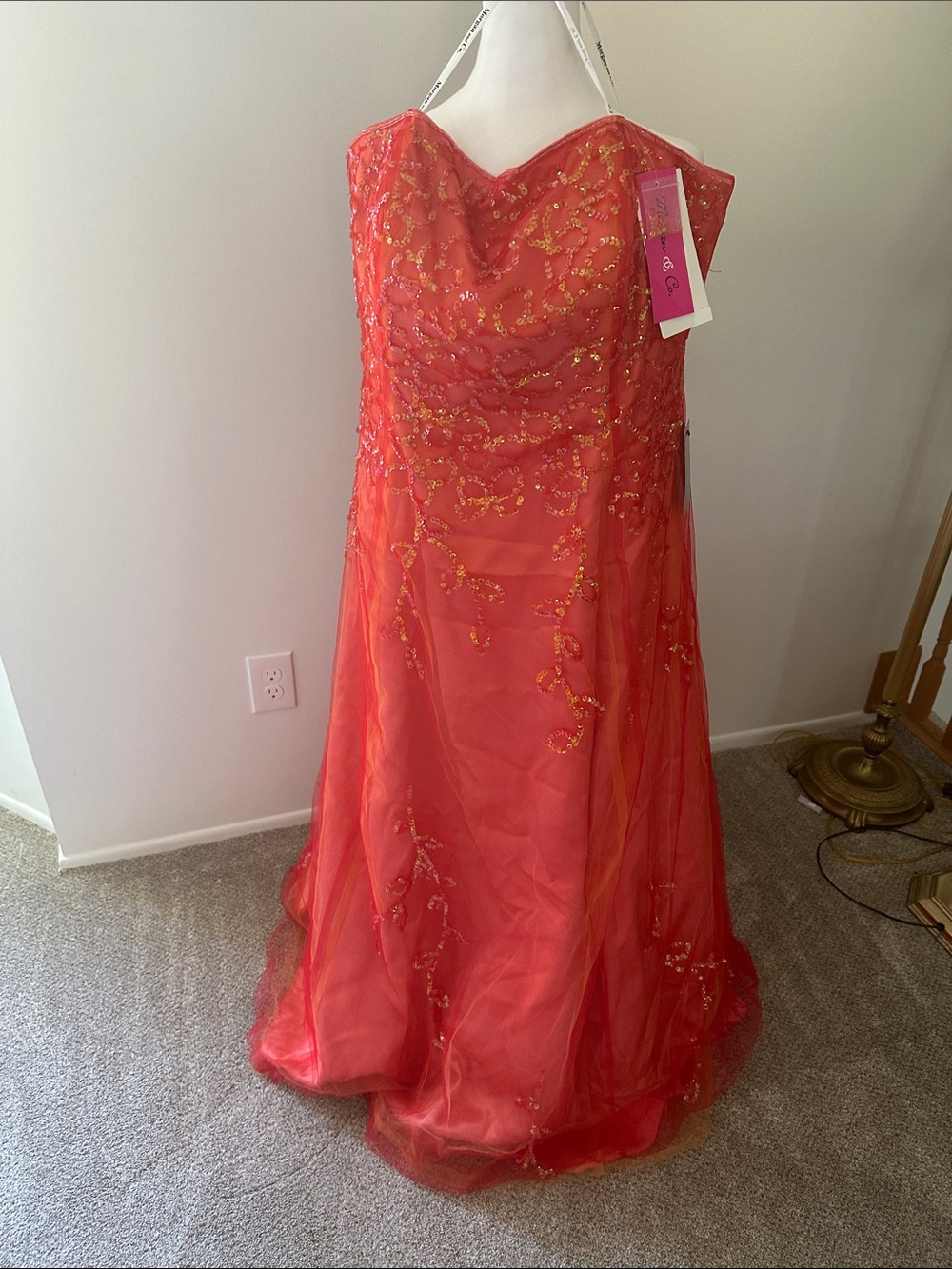 Vintage Morgan & Co. Coral Sequin Embellished Evening Dress size 20